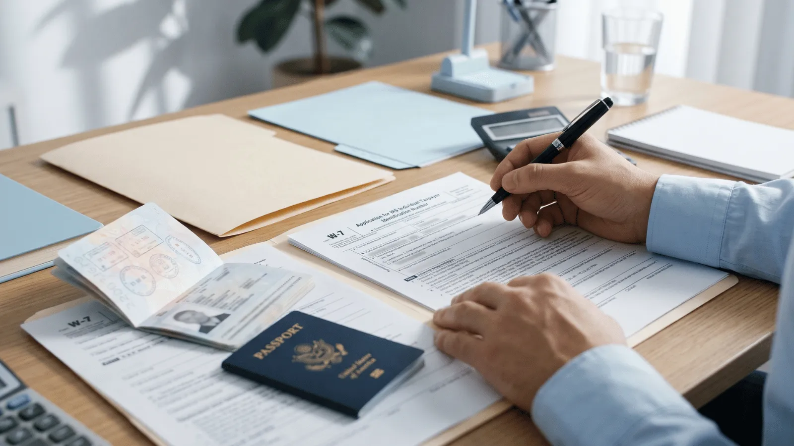 How to Apply for an ITIN – Form W-7 Application Guide Person completing an ITIN application with Form W-7, passport, and supporting identification documents.